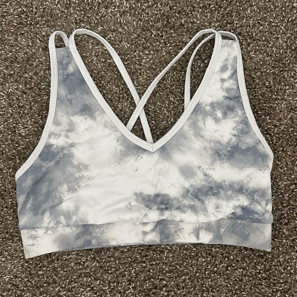 Avia Gray and White Sports Bra with Criss-Cross Back